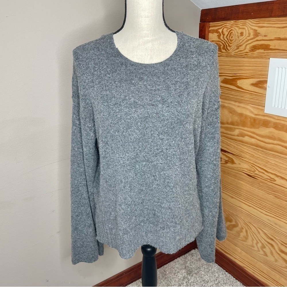 Prologue Grey Hooded Wide Flare Long Sleeve Fuzzy Sweater Small